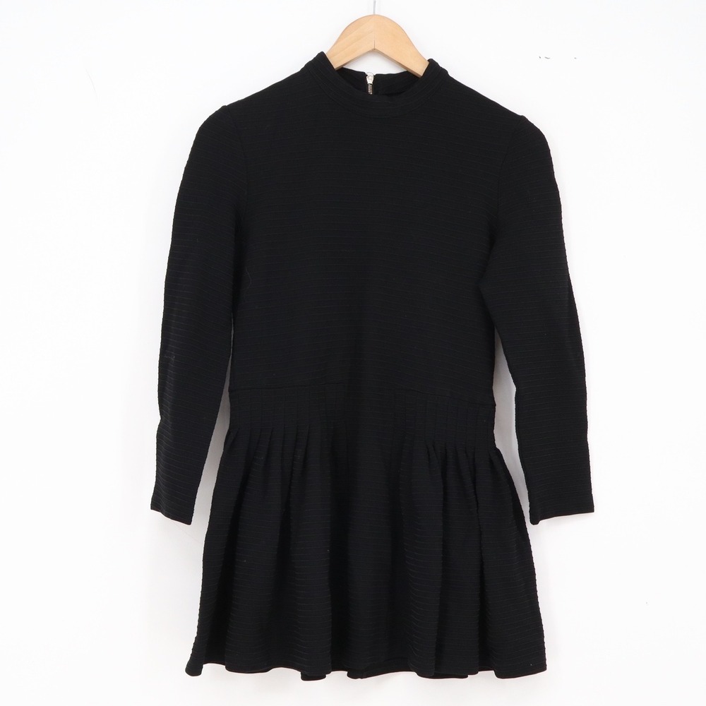 PLALA Dress Womens 40 Black Ribbed Knit Mock Neck Long Sleeve Mini Exc